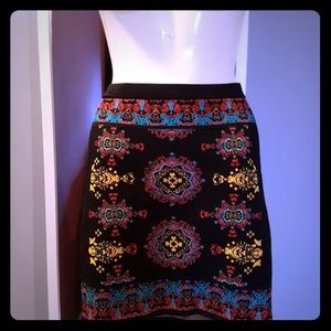 bebe Black Skirt with Multicolor Medallion Print